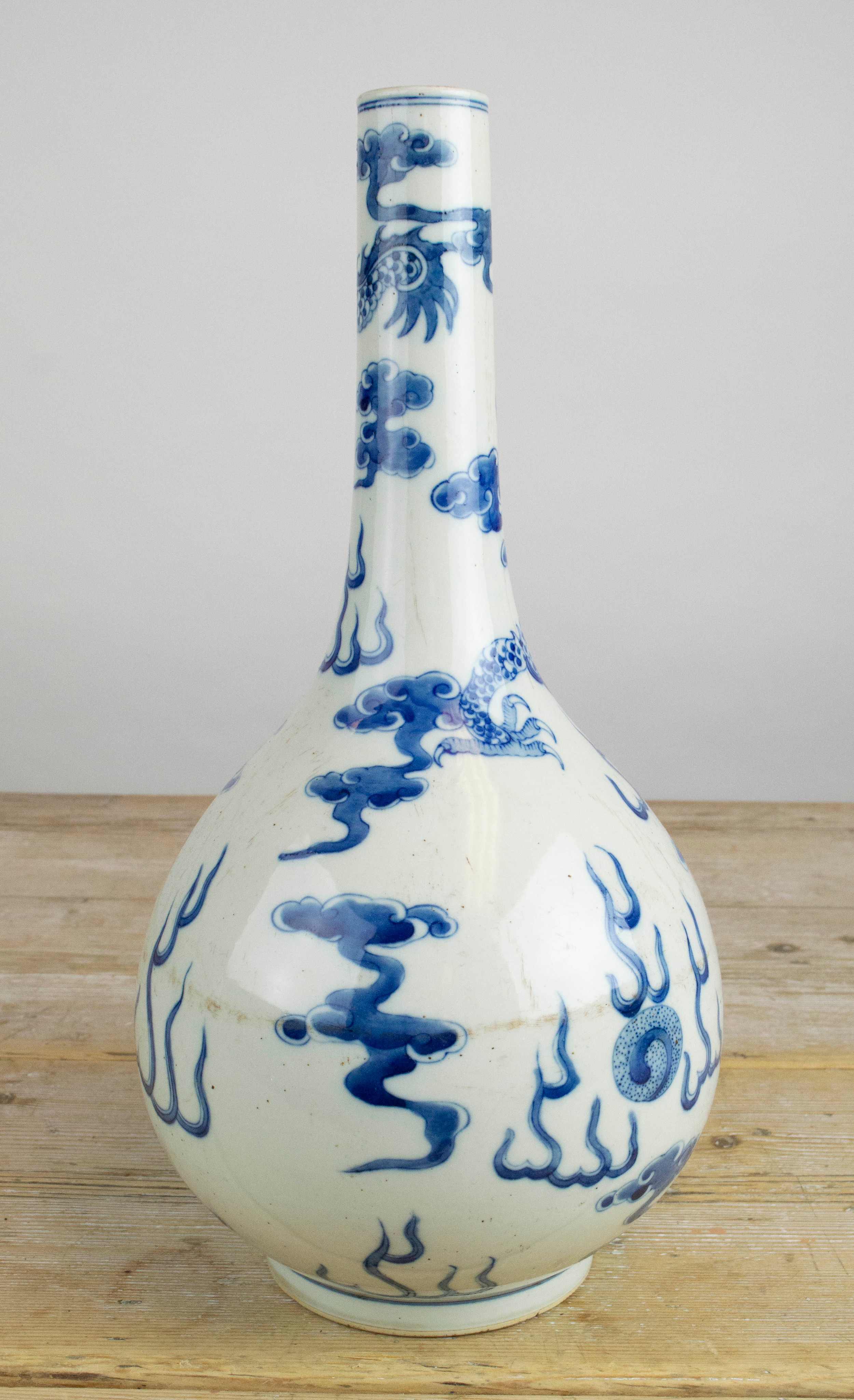 CHINESE 'DRAGON', blue and white bottle vase, the dragon chasing the flaming pearl of wisdom, 30cm - Image 4 of 7