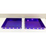 MIRRORED COCKTAIL TRAYS, pair, 53cm x 43cm x 6.5cm, electric blue tinted glass. (2)