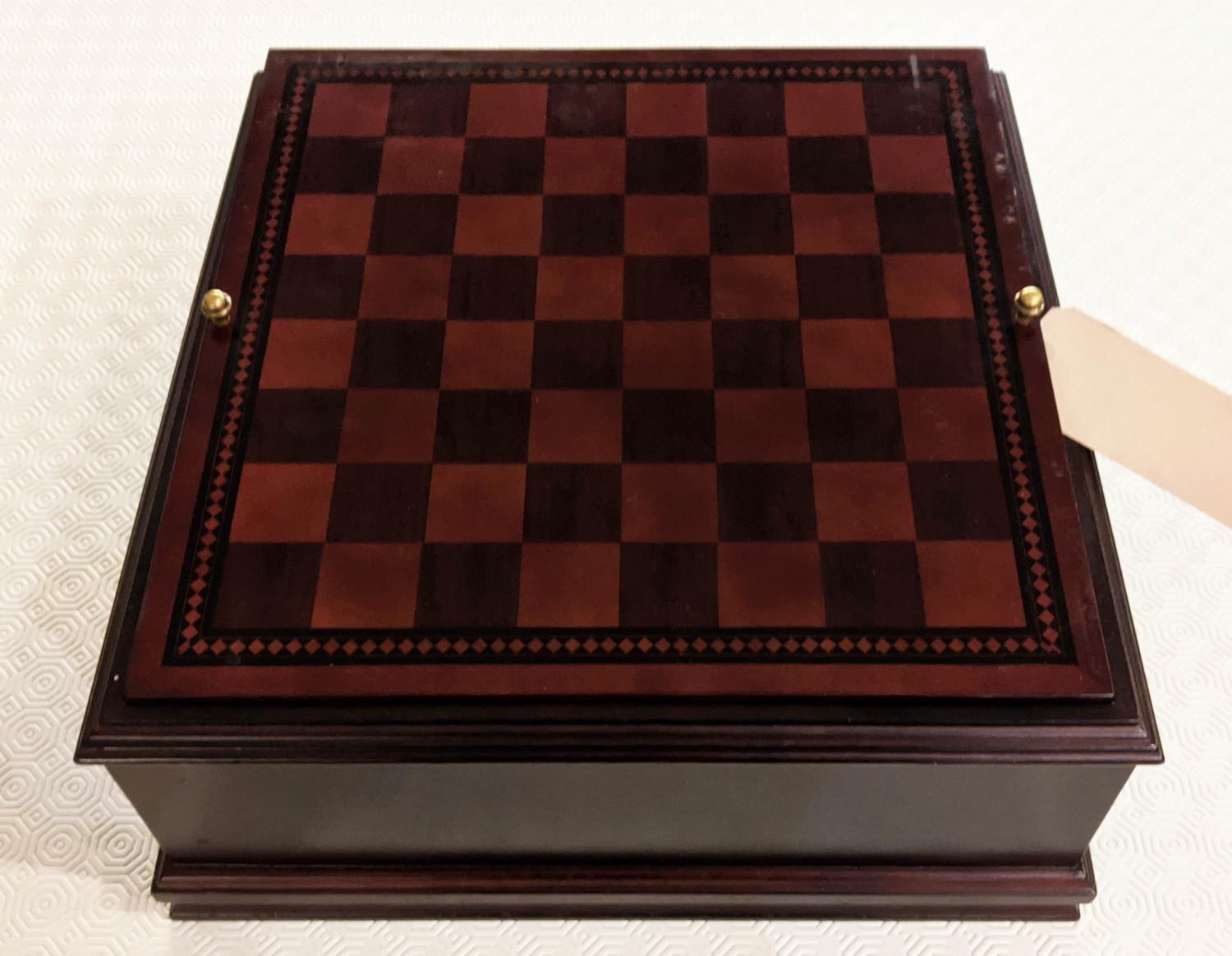 GAMES SET, 41cm x 41cm x 18cm, with chess and back gammon boards, two compartments, one containing - Image 6 of 9