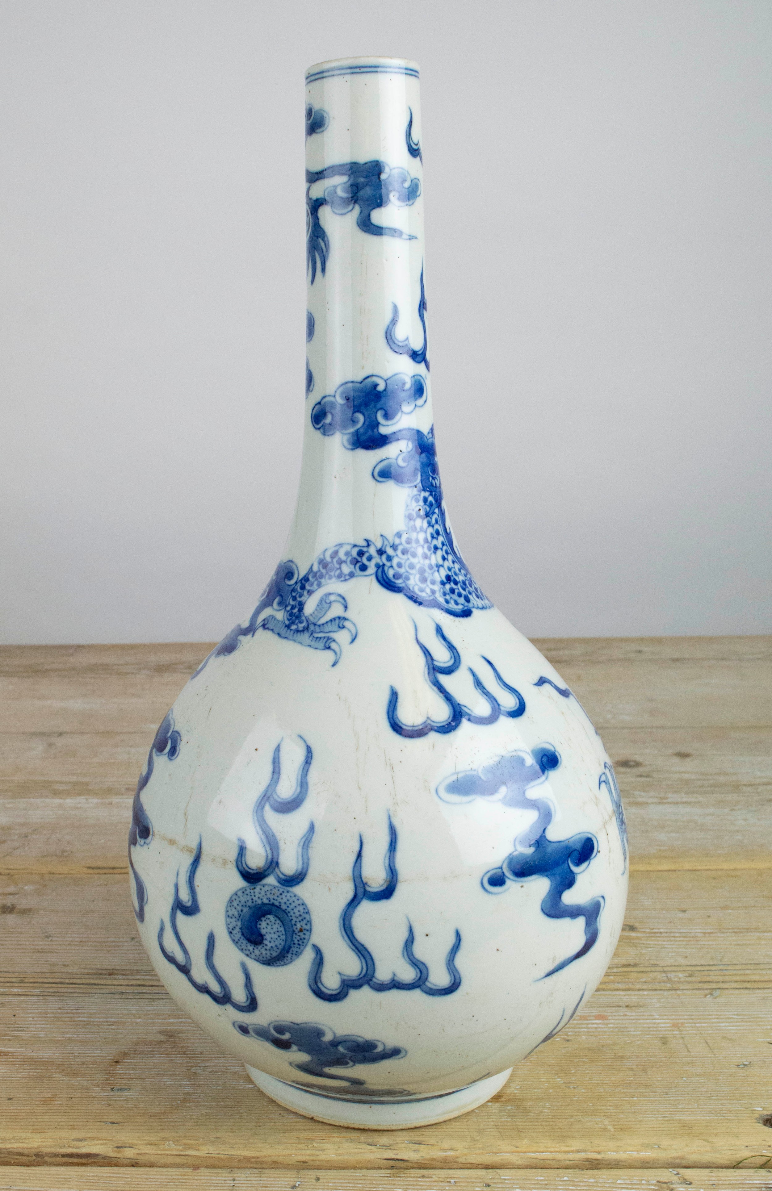 CHINESE 'DRAGON', blue and white bottle vase, the dragon chasing the flaming pearl of wisdom, 30cm - Image 3 of 7