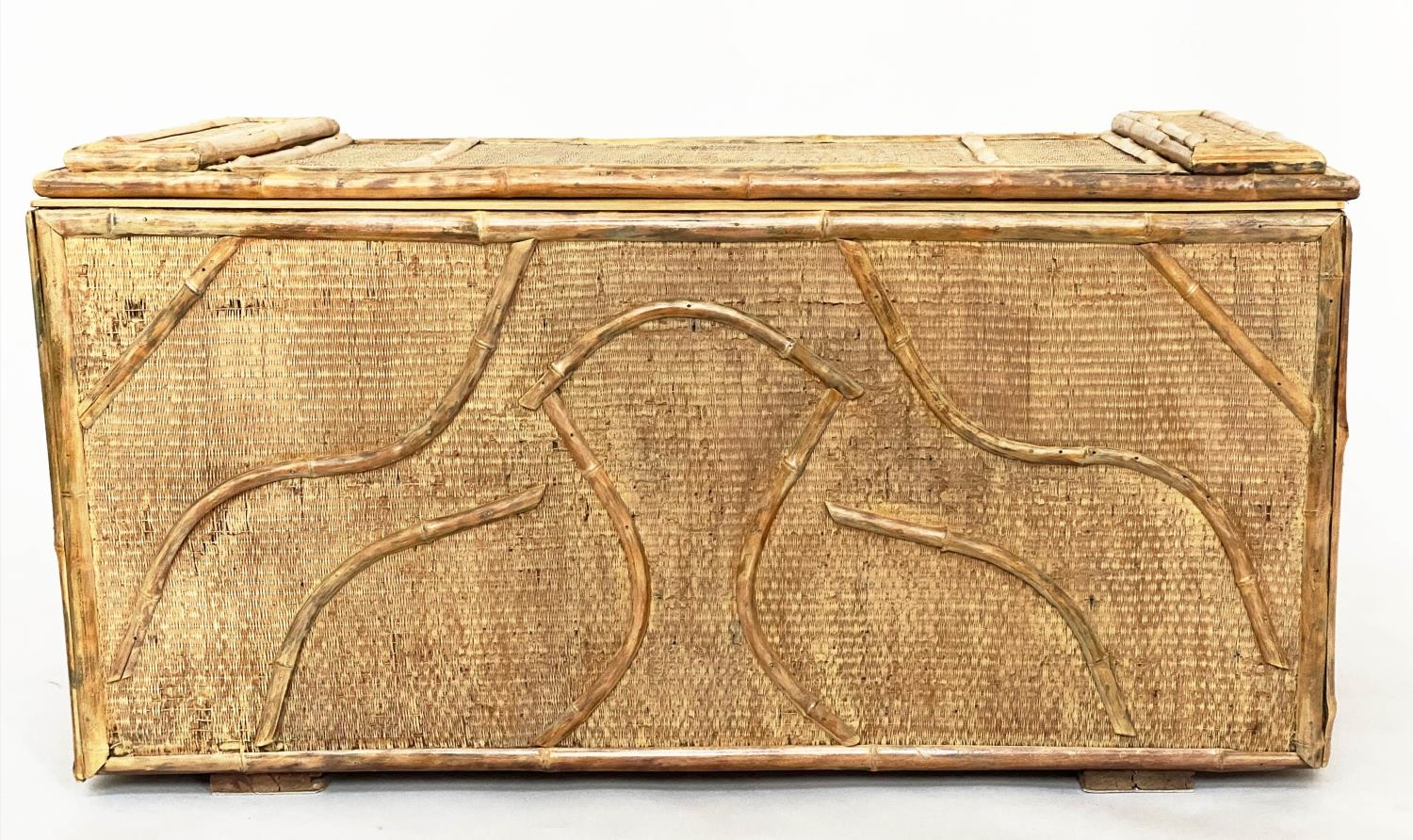 BAMBOO TRUNK, late 19th century bamboo framed and panelled with cane/wicker panels, rising lid and - Image 3 of 6