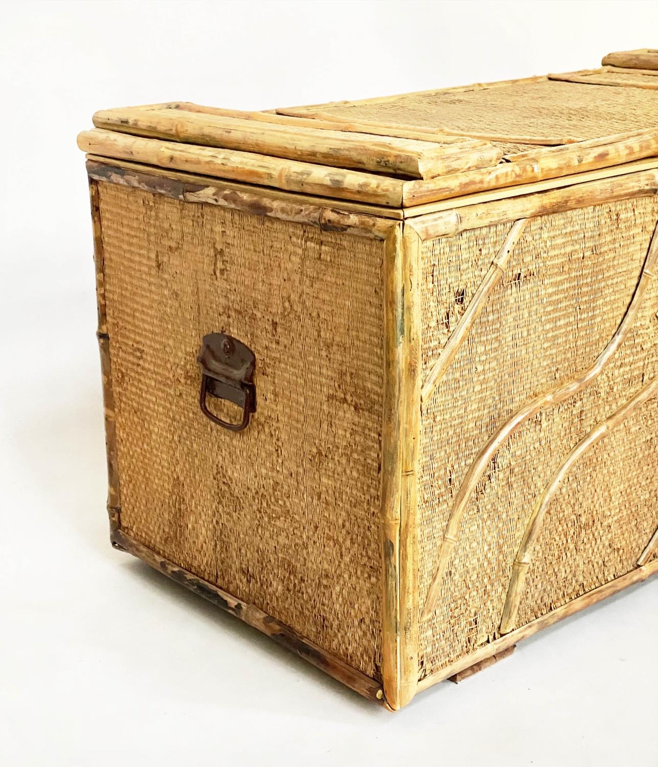 BAMBOO TRUNK, late 19th century bamboo framed and panelled with cane/wicker panels, rising lid and - Image 5 of 6