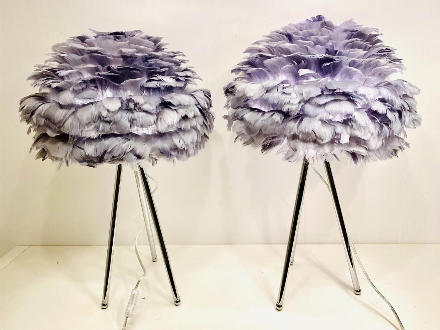 FEATHER CLOUD TABLE LAMPS, a pair, polished metal bases, 60cm x 40cm x 40cm. - Image 5 of 6