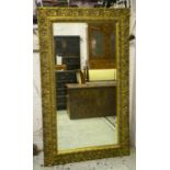 WALL MIRROR, 147cm H x 86cm, rectangular foliate decorated gilt frame.