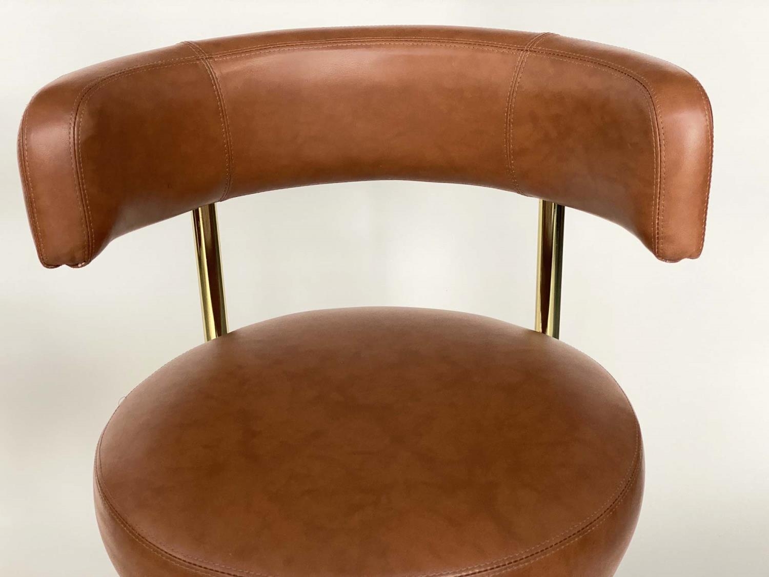JOHANSON DESIGN SWEDISH BAR STOOLS, a pair, with leather back and seat and gilt brass support, 107cm - Image 6 of 6