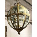 LANTERNS, a pair, approx 60cm H excluding drops globular form with glass panels and gilt metal