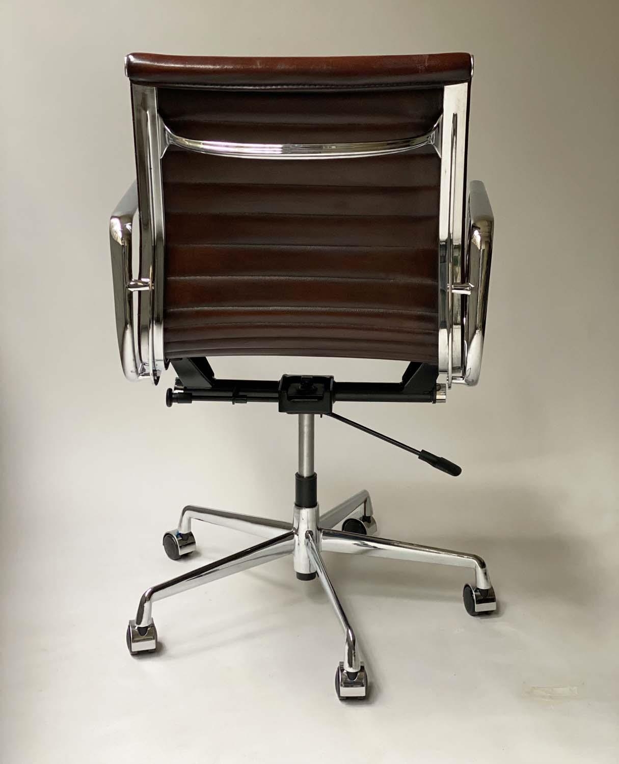 REVOLVING DESK CHAIR, Charles and Ray Eames inspired ribbed tan leather seat revolving and reclining - Image 2 of 7