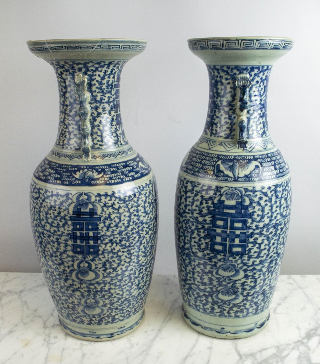 CHINESE VASES, a near pair, blue and white, 60cm H. (2) - Image 2 of 6