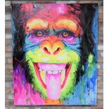 CONTEMPORARY SCHOOL PORTRAIT OF A CHIMPANZE, acrylic on canvas, 120cm H x 100cm W.