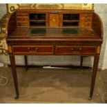 ROLL TOP DESK, 99cm H x 92cm x 67cm, George III mahogany and satinwood with tambour top, fitted