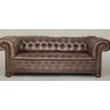 CHESTERFIELD SOFA, 19th century style studded grey brown hide leather with all over deep