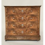 COMMODE, 19th century French Napoleon III bleached flamed mahogany with four long drawers and