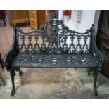 GARDEN BENCH, 100cm H x 117cm W, Coalbrookdale style painted cast iron.