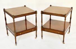 LAMP TABLES, a pair, George III design figured mahogany each with undertier drawer, 46cm x 46cm x
