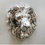 LION HEAD WALL RELIEF PLAQUE, silvered finish, 49cm x 42cm x 24cm.