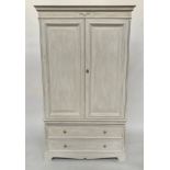 ARMOIRE, French style traditionally grey painted with two panelled doors above two long drawers,