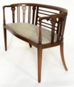 HALL SEAT, early 20th century secessionist style mahogany and inlaid with enclosed pierced back