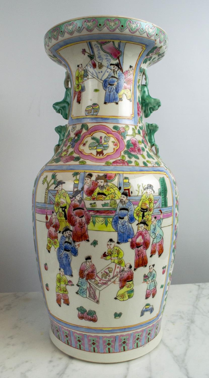 CHINESE FAMILLE ROSE VASES, a pair, with courtyard scenes, 46cm H. (2) - Image 2 of 4