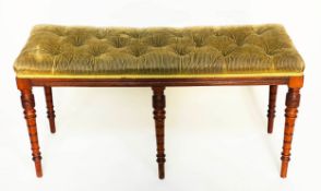 WINDOW SEAT, late 19th century Aesthetic ribbed green buttoned velvet, woven silk trim and turned