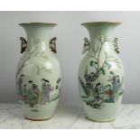 CHINESE FAMILLIE ROSE VASES, a pair with figural garden scenes, 43cm H. (2)