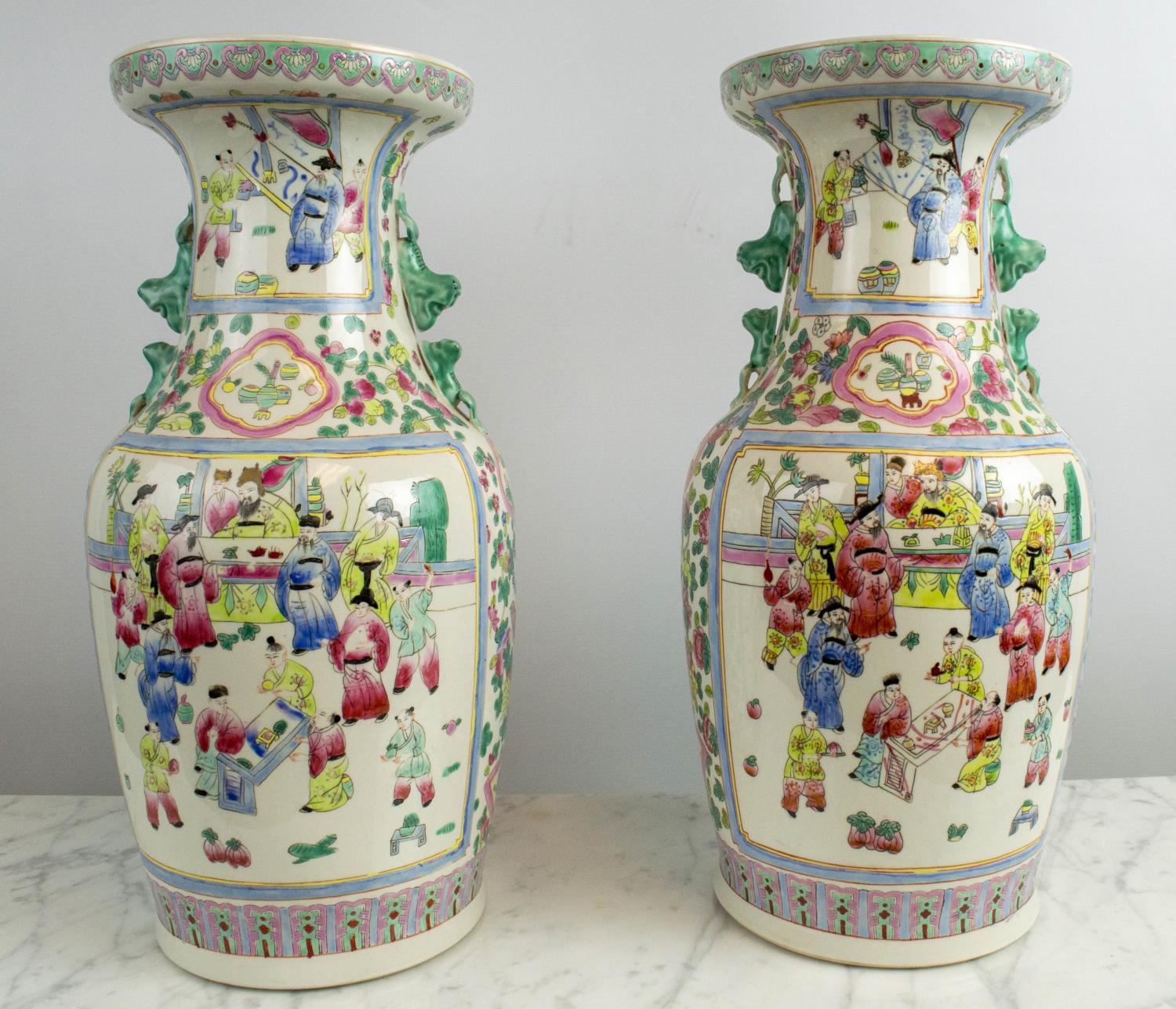 CHINESE FAMILLE ROSE VASES, a pair, with courtyard scenes, 46cm H. (2) - Image 4 of 4