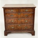 CHEST, early 18th century English Queen Anne figured walnut with two short above three long drawers,