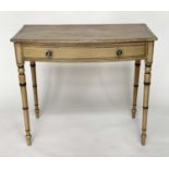 WRITING TABLE, mid 19th century English bowfronted, painted and lined with single frieze drawer