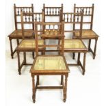 DINING CHAIRS, a set of six, 19th century French oak with rattan seats, 93cm H x 45cm W. (6)