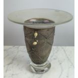 ANTHONY STERN ART VASE, frosted glass with Vienna secession style metal work, 27cm H.