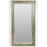 MOROCCAN MIRROR, silvered metal filigree Moorish design frame with rectangular plate, 176cm x 87cm.