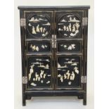 CHINESE SIDE CABINET, early 20th century lacquered and mother and pearl and bone mounted with two