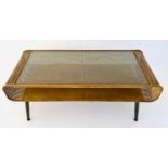 COCKTAIL TABLE, 1960s Danish style, faux rattan, glass top, 44cm H x 119cm W x 50cm D.