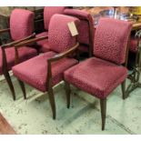 DINING CHAIRS, in the Art Deco style, red patterned chenille upholstery, comprising two armchairs