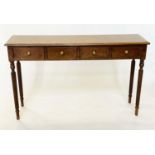 HALL TABLE, George III design burr walnut and crossbanded with four short frieze drawers and