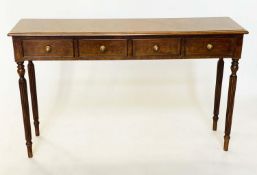 HALL TABLE, George III design burr walnut and crossbanded with four short frieze drawers and