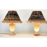 TABLE LAMPS, a pair, vase form marble (with shades), 54cm H. (2)