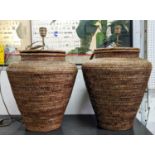BASKET TABLE LAMPS, a pair, with shades, 62cm H approx. (2)