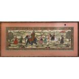 20TH CENTURY INDIAN SCHOOL, 'Procession', gouache, with faux and bamboo frame, 86cm x 29cm.