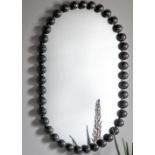 OVERSIZED RECTANGULAR BEADED MIRROR, aged black finish, 90cm x 61cm.