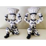 KNEELING SOLDIER TRINKET DISHES, a pair, 33cm x 23cm x 18cm, Chinese export style blue and white