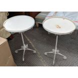 OCCASIONAL TABLES, 60cm H x 40cm D, a pair, 20th century painted metal with circular tops. (2)