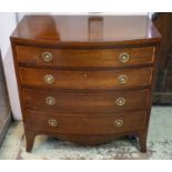 BOWFRONT CHEST, 77cm H x 75cm x 43cm, circa 1900, George III style mahogany of four drawers.