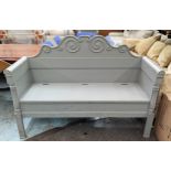 HALL BENCH, 103cm 147cm x 50cm, Gustavian style green painted with storage under seat.
