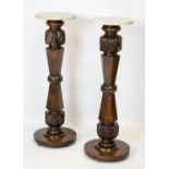 PEDESTALS, 95cm H x 33cm D, a pair, Victorian rosewood and walnut with circular marble tops and