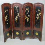 MEIJI FOUR FOLD LACQUER SCREEN, with Shibayama inlay depicting finches perched and in flight,