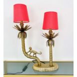 TABLE LAMP, 50cm high, 32cm wide, 15cm deep, two branch in the form of a monkey climbing a tree,