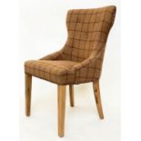 SLIPPER CHAIR, Contemporary brass studded brown tartan with tapering supports, 55cm W.