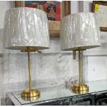 LAUREN RALPH LAUREN HOME TABLE LAMPS, a pair, with shades, slender design, glass with gilt metal