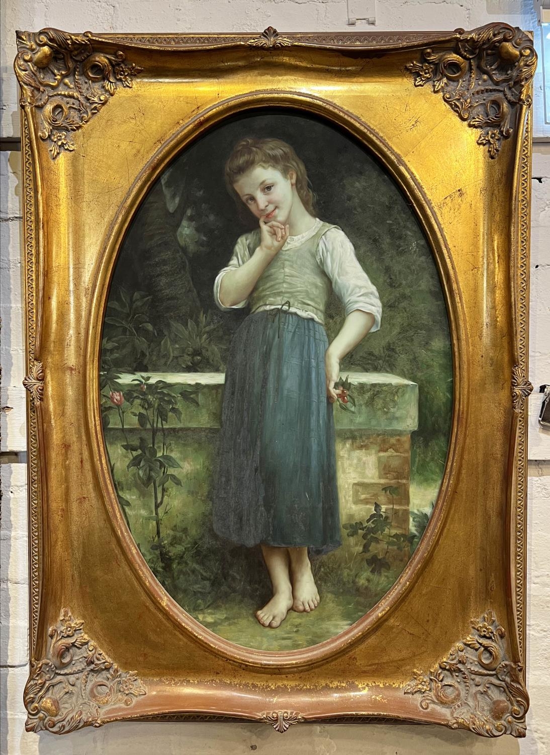 AFTER CHARLES-AMABLE LENOIR (1860-1926) 'The Cherry Picker', oil on canvas, 86cm x 55cm, gilt