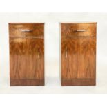 ART DECO STYLE CABINETS, a pair, figured walnut each with drawer and cupboard door, 37cm x 39cm x